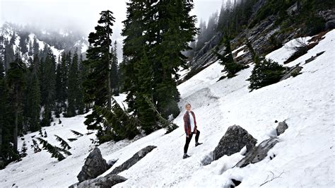 hiking through snow lake trail - Abby Sheehan Makeup