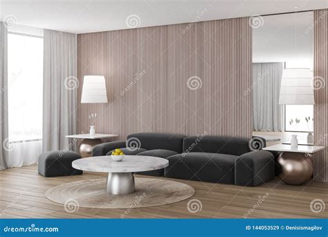 Wooden Living Room Corner with Mirror Stock Illustration - Illustration ...