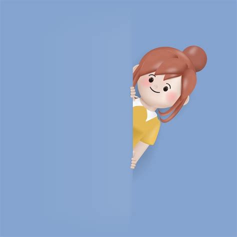 Free Vector | 3d illustration cartoon young woman behind the wall character