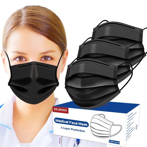 100 Pack USA Made Disposable Face Masks Black, 3 Ply Breathable ...