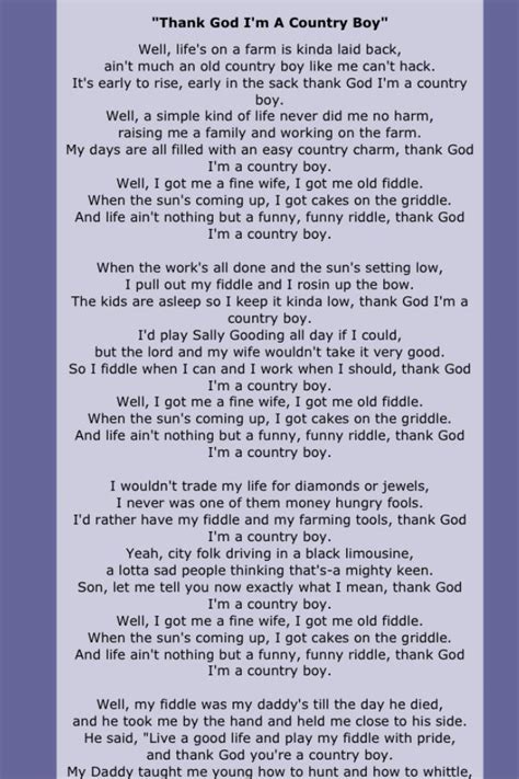 Thank God I'm a Country Boy - John Denver | Country boy lyrics, Great ...