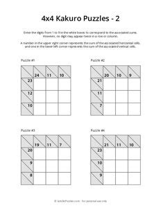 4x4 Kakuro Puzzles Printable