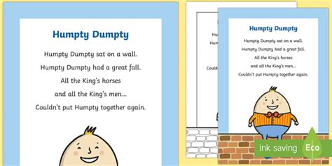 Humpty Dumpty Nursery Rhyme Poster - rhymes, display, poems