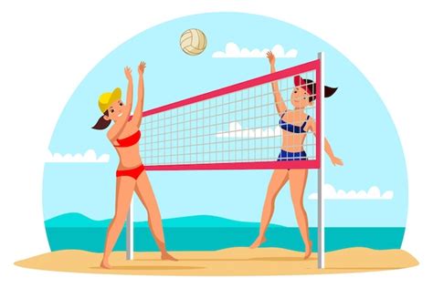 Free Vector | Girls playing beach volleyball professional players in ...