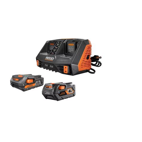 RIDGID 18V Dual-Port Charger Kit with (1) 2.0 Ah Battery and (1) 4.0 Ah ...