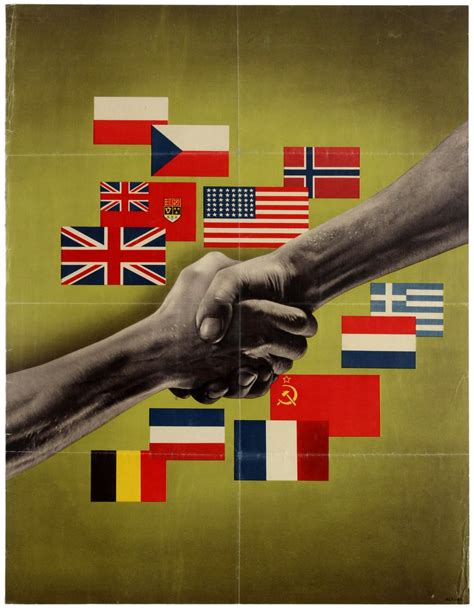 Sold at Auction: WAR POSTER USA WWII ALLIES VISTORY FLAGS HANDSHAKE