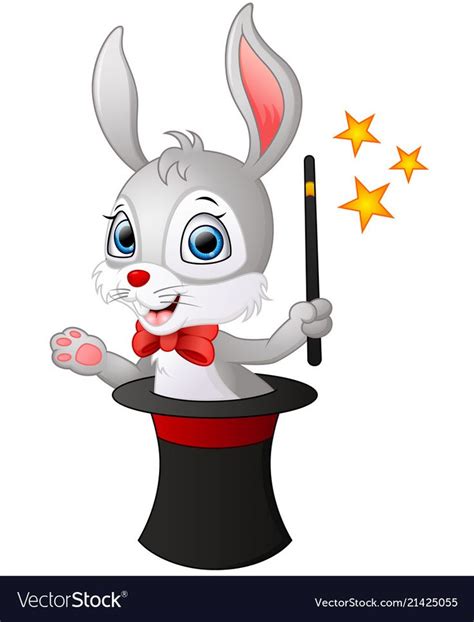 Cute cartoon rabbit in a magic hat with a magic wa vector image on ...