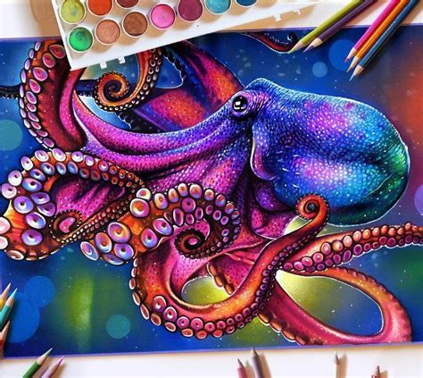 Glowing Colorful Drawings | Octopus art drawing, Octopus drawing ...