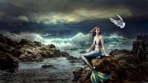 Painting of mermaid sitting on rock HD wallpaper | Wallpaper Flare