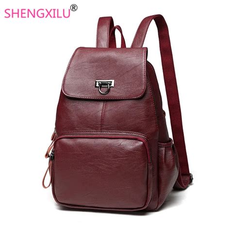 Shengxilu Europe Style Women Fashion Backpacks Retro Split Leather ...