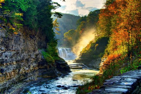 landscape, Nature, Tree, Forest, Woods, Autumn, River, Waterfall ...