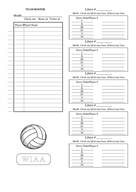 Wiaa Volleyball Team Roster Sheet printable pdf download