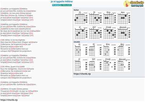 Hợp âm: Je m'appelle Hélène - cảm âm, tab guitar, ukulele - lời bài hát ...