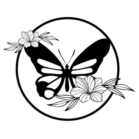 Premium Vector | A black and white butterfly with flowers and a ...