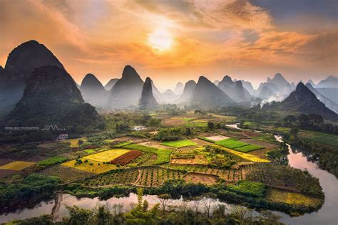 Chinese garden - In southern China, near Guilin, agricultural crops in ...