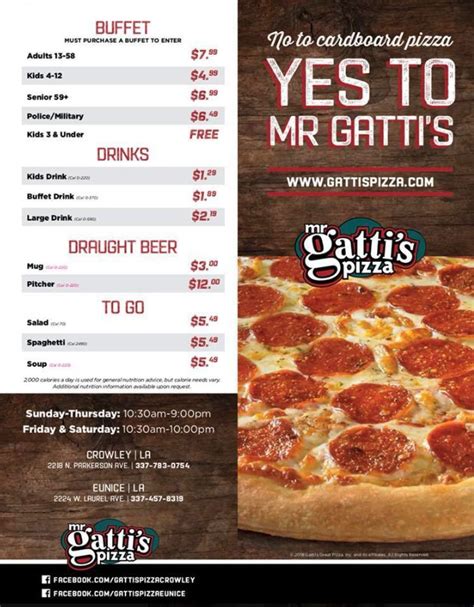 Mr Gatti's Pizza menu in Crowley, Louisiana, USA