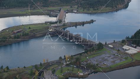 Bonneville Dam in Columbia River Gorge Aerial Stock Photo AX154_037 ...