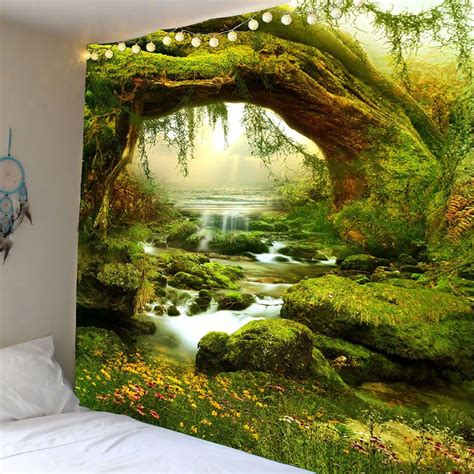 [33% OFF] 2020 Wall Hanging Forest Streams Print Tapestry In GREEN ...