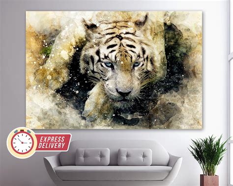 Abstract Tiger Canvas Print, Tiger Paintings, Tiger Print, White Tiger ...