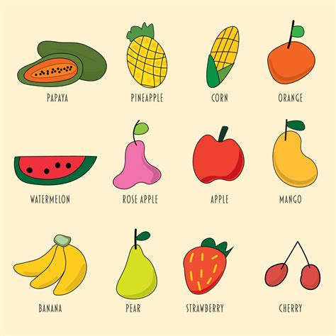 Various fruits childish hand drawn style. Illustration of kids drawing ...