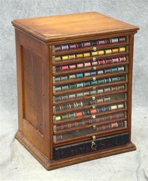 Richardson's Perfect Silk oak spool cabinet, many : Lot 0174 Antique ...