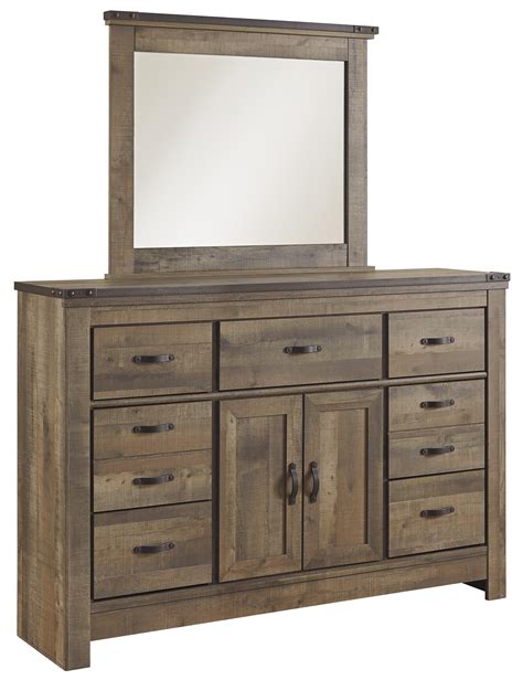 Signature Design by Ashley Trinell Rustic Look Dresser with Doors ...