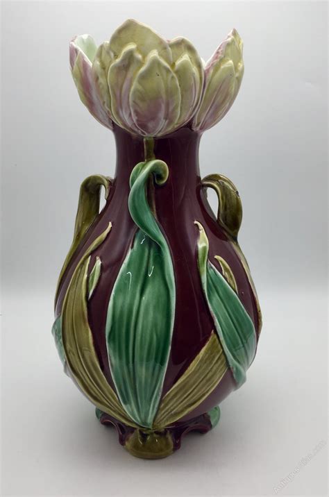 Antiques Atlas - Art Nouveau Majolica Pottery Lilly Vase Circa 1910