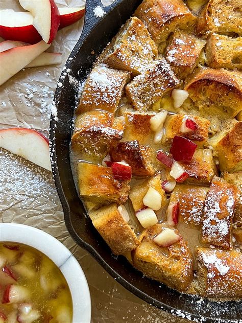 BUTTERMILK BAGUETTE BREAD PUDDING WITH RED PEAR CARAMEL SAUCE