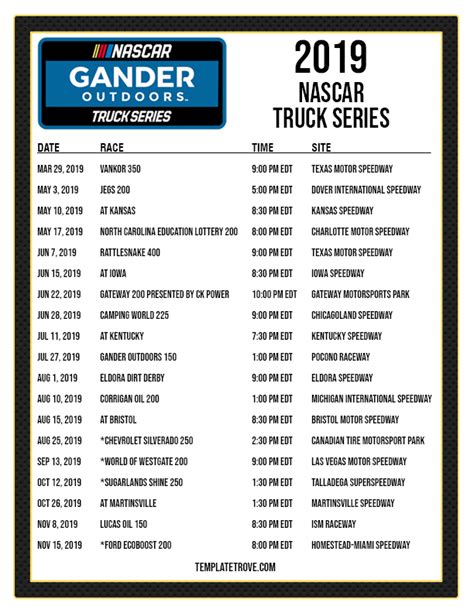 Nascar Truck Schedule 2019 Printable - Printable Word Searches