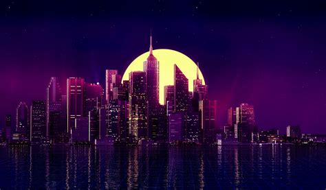 Retro Wave Cityscape: 4K Ultra HD Night Skyline