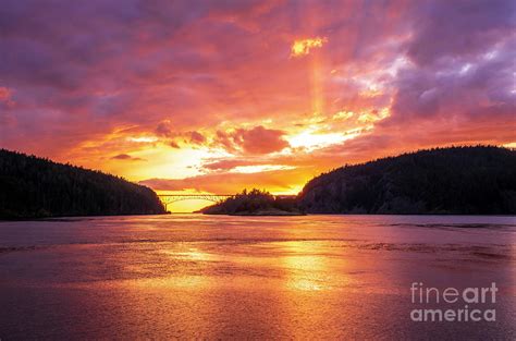 Deception Pass Bridge Sunset Sun Rays Photograph by Mike Reid - Fine ...