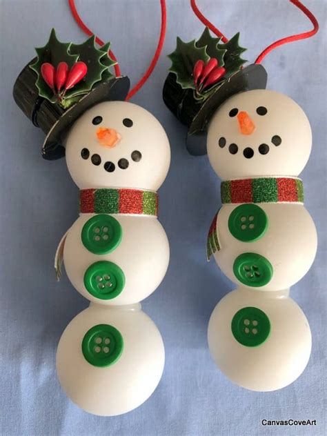 Set of 2 Ping Pong Ball SNOWMAN Christmas tree Ornaments Handmade ...