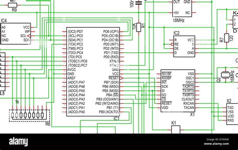 Part of Circuit Diagram in Color, showing a microcontroller and other ...