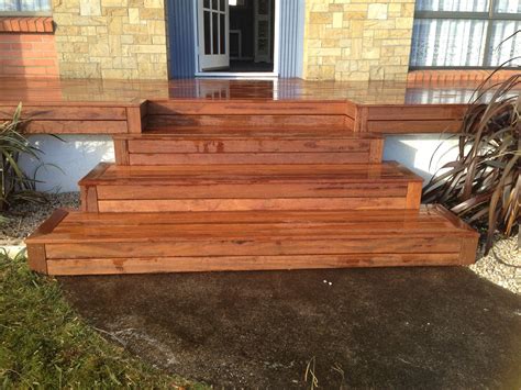 New wider front steps to new deck in Merbau | Front porch steps, Wooden ...