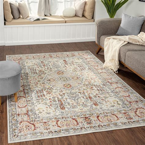 Luxe Weavers Bohemian Non-Shedding Floral Oriental Area Rug 8x10 Ivory ...