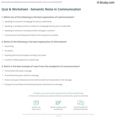 Quiz & Worksheet - Semantic Noise in Communication | Study.com