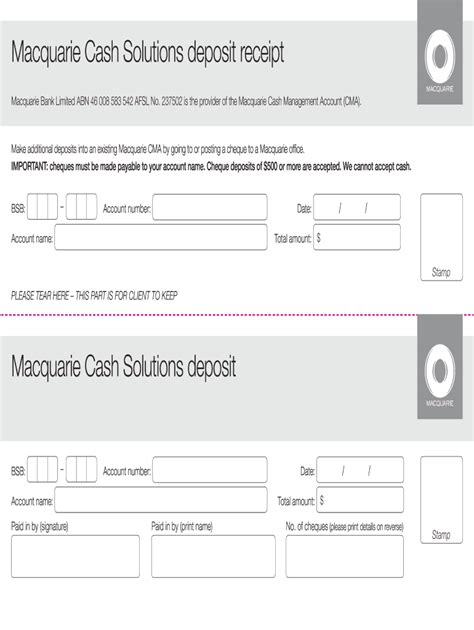 Macquarie deposit slip: Fill out & sign online | DocHub