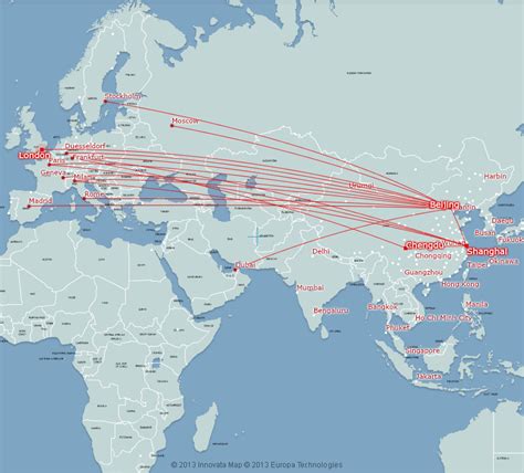 Air China route map - Europe