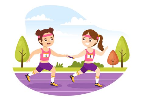 Relay Race Illustration Kids by Passing the Baton to Teammates Until ...