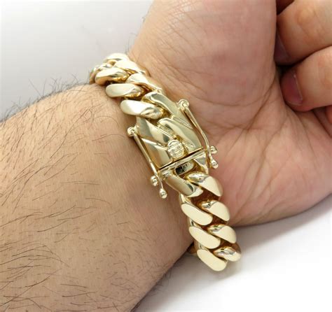 Buy 10k Yellow Gold Solid Thick Miami Bracelet 8.75 Inches 15mm Online ...