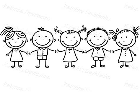 Little kids holding hands, black and white