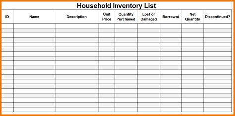 Household Inventory List Template | charlotte clergy coalition