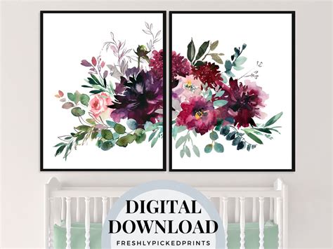 Downloadable Art Maroon Floral Printable Wall Art Digital - Etsy