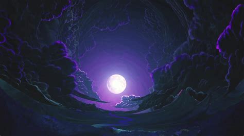 Night Sky Purple Moon Clouds Live Wallpaper - MoeWalls