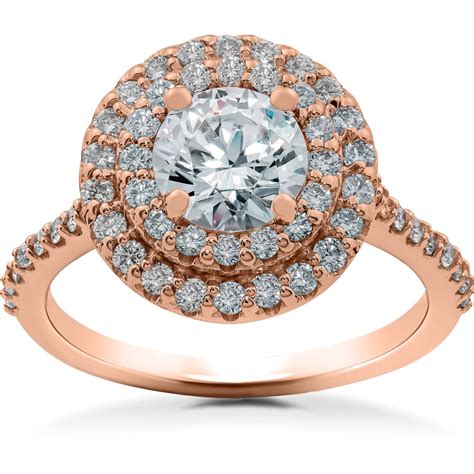 Rose Gold Diamond Engagement Ring 1 ct Double Halo Diamond Lab Created ...