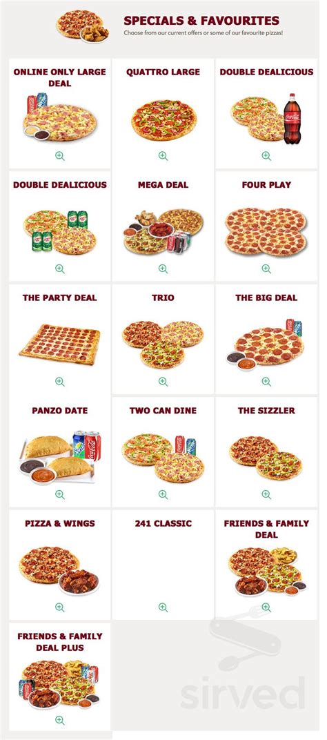 241 Pizza menu in Timmins, Ontario, Canada