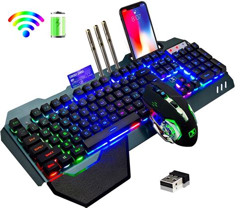 Wireless Gaming Keyboard and Mouse,Rainbow Backlit Rechargeable ...