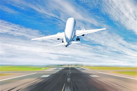 Airplane Taking Off from the Airport - Back View. Stock Photo - Image ...