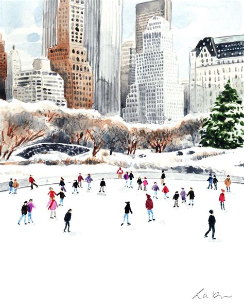 Central Park Ice Skating Art Print Watercolor Painting Wall | Etsy ...