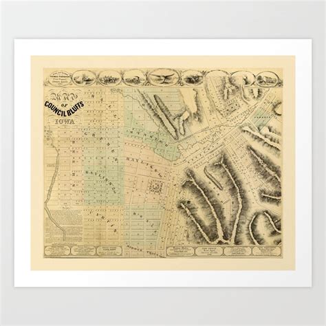 Map Of Council Bluffs 1858 Art Print by Vintage Maps & Prints | Society6